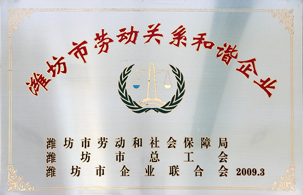 濰坊市勞動關(guān)系和諧企業(yè)